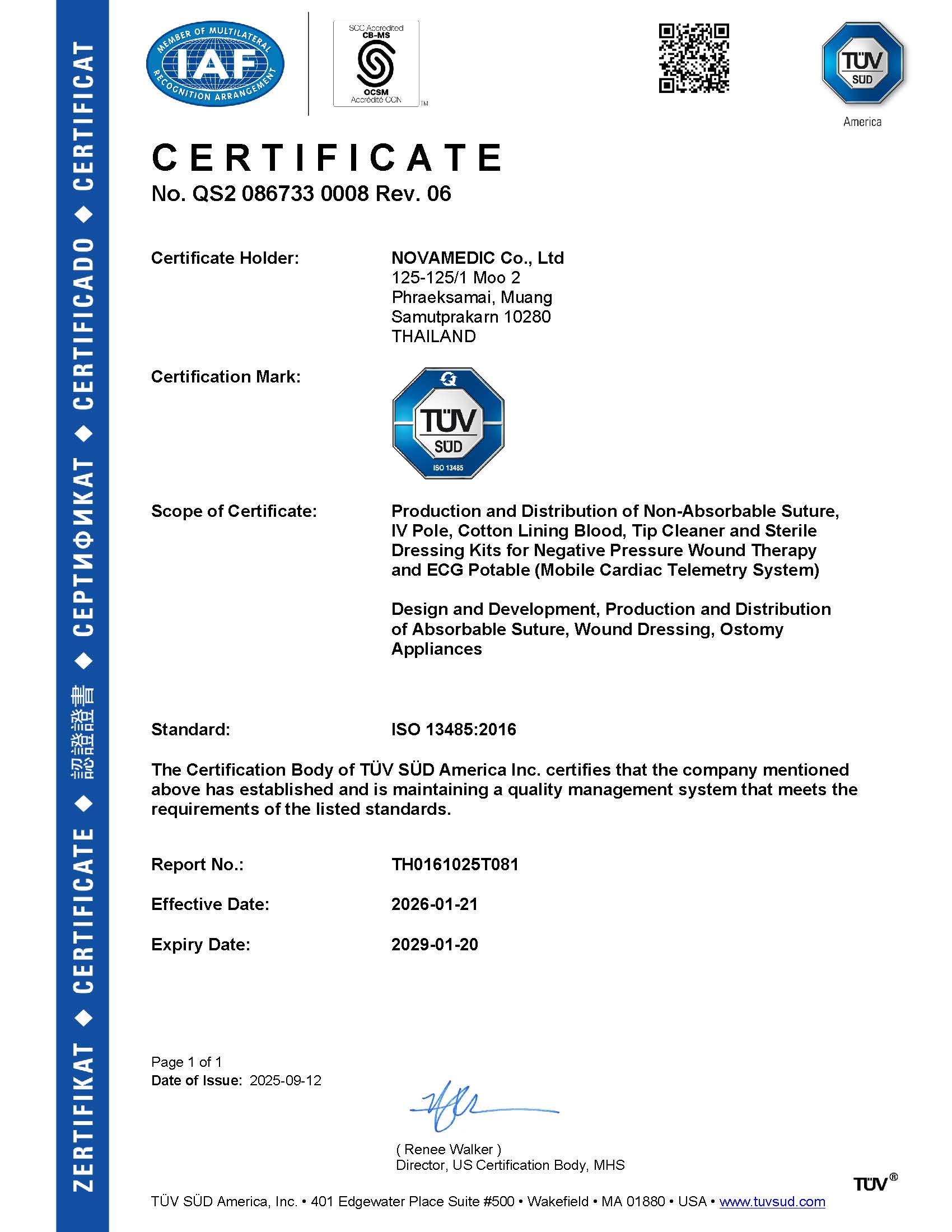 ISO 13485:2016 Quality Management System Certificate